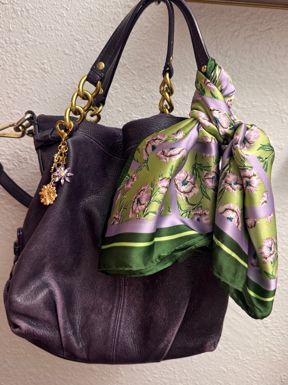 Vintage Coach Brooke Hobo Leather Hobo with Floral Silk Scarf